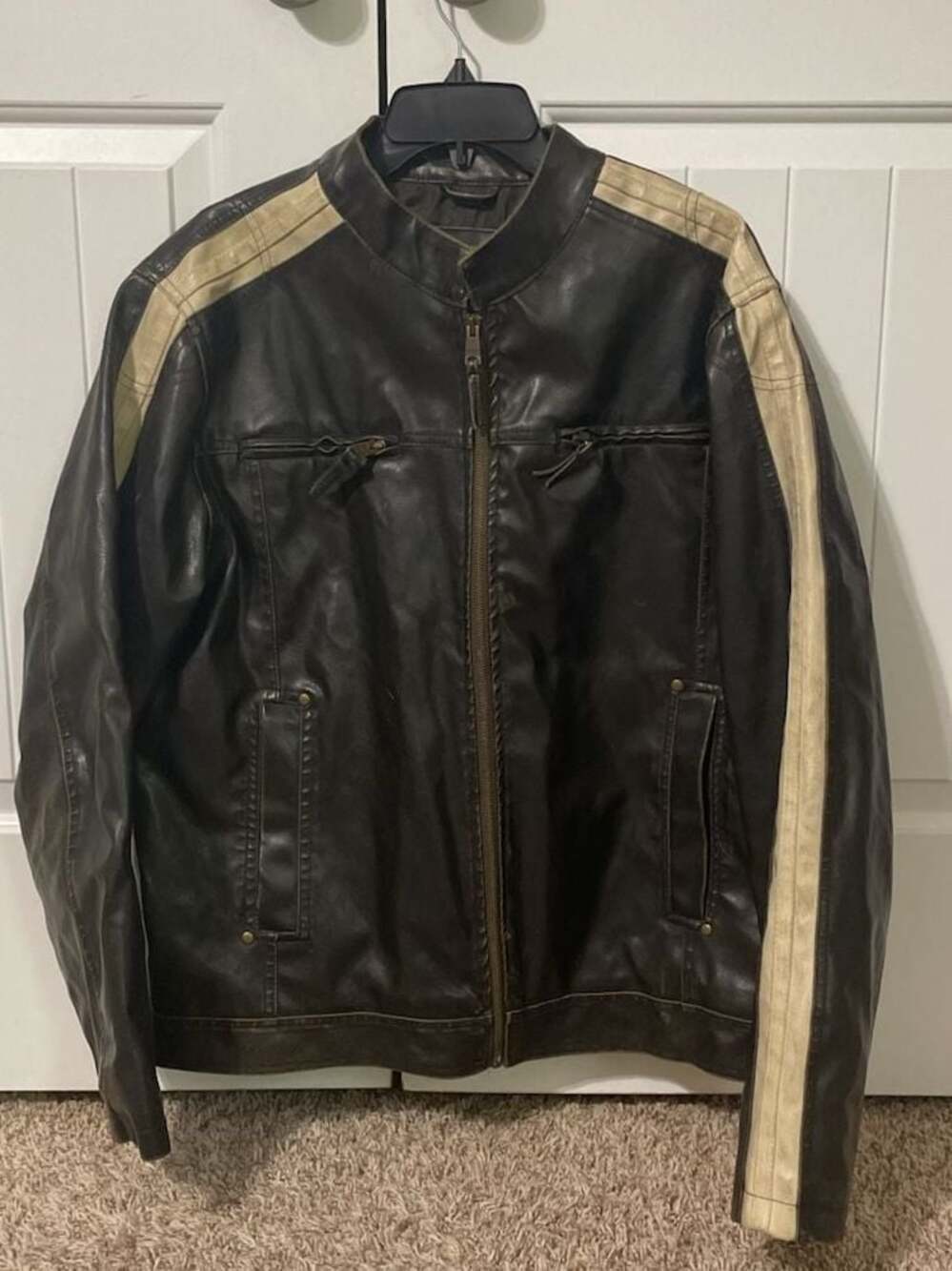 Vintage 1988 Arizona Jean Company Faux Leather Moto Jacket with Racing Stripes